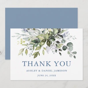 Wasserfarben Grüne Wedding Dusty Blue Dankeskarte
