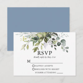 Wasserfarben Grüne Wedding Dusty Blue RSVP Karte