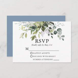Wasserfarben Grüne Wedding Dusty Blue RSVP Karte