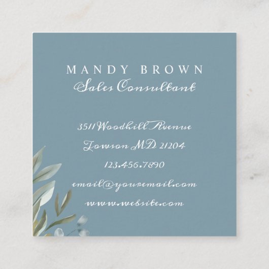 Wasserfarben-Grünflächen aus Weide und Leaf Quadratische Visitenkarte (Rückseite)