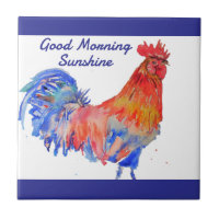 Wasserfarben Hahn Rot Blau Huhn Sonnenschein