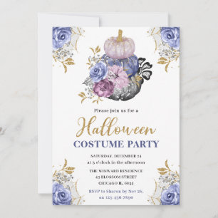 Wasserfarben-Halloween-Blumen-Kürbis-Kostüm-Party Einladung