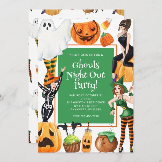 Wasserfarben Halloween Fashion Girls Hexen Party Einladung (Vorne/Hinten)