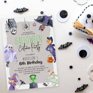 Wasserfarben Halloween Kindergeburtstag Party Einladung