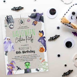 Wasserfarben-Halloween-Kostüm-Kinder-Geburtstagsfe Einladung