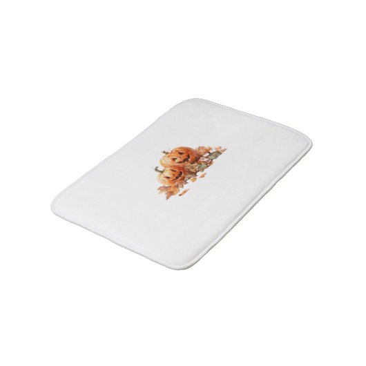 Wasserfarben-Halloween-Kürbis mit Herbstblättern O Badematte (Schrägansicht)