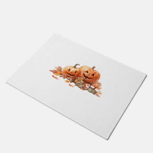 Wasserfarben-Halloween-Kürbis mit Herbstblättern O Fußmatte (Schrägansicht)