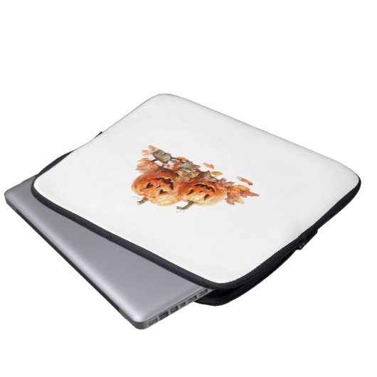 Wasserfarben-Halloween-Kürbis mit Herbstblättern O Laptopschutzhülle (Vorne Knopf)