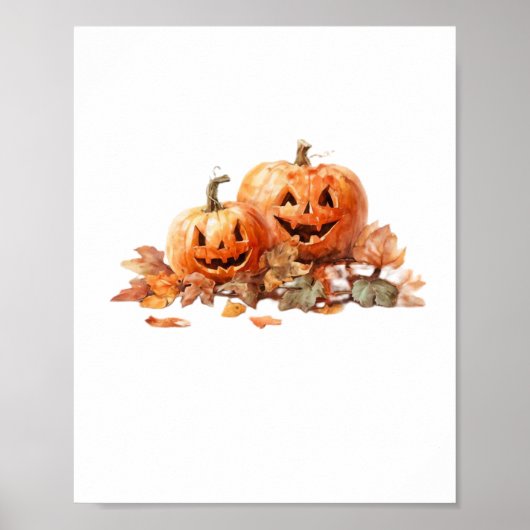 Wasserfarben-Halloween-Kürbis mit Herbstblättern O Poster (Vorne)