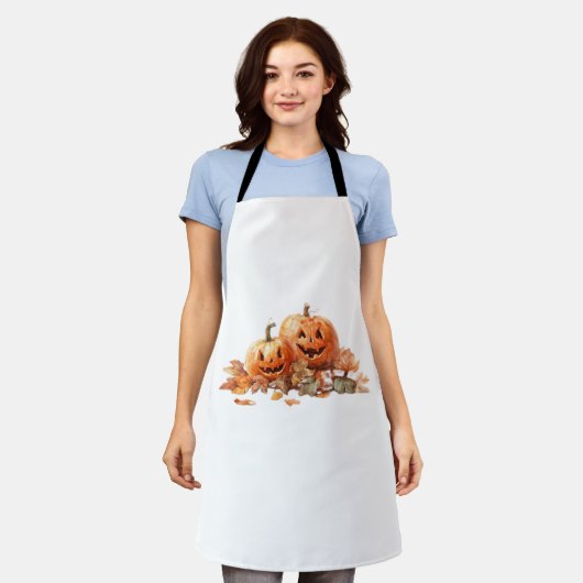 Wasserfarben-Halloween-Kürbis mit Herbstblättern O Schürze (Getragen)