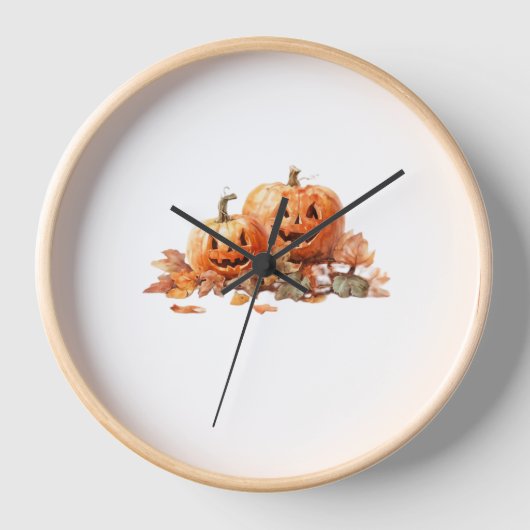 Wasserfarben-Halloween-Kürbis mit Herbstblättern O Uhr (Vorderseite)