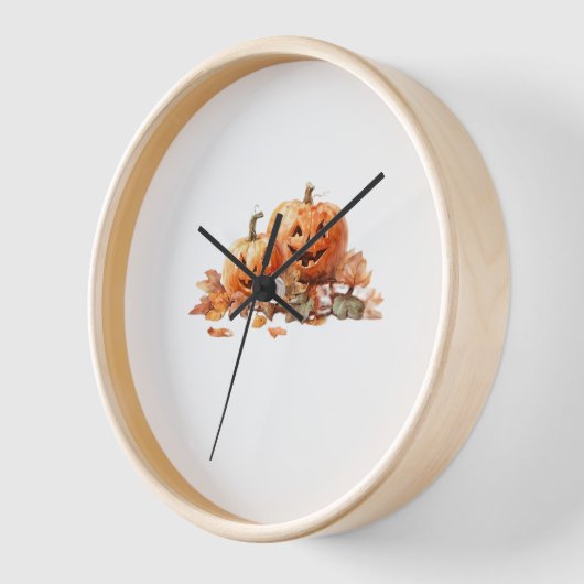 Wasserfarben-Halloween-Kürbis mit Herbstblättern O Uhr (Winkel)