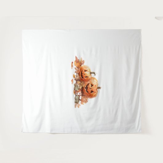 Wasserfarben-Halloween-Kürbis mit Herbstblättern O Wandteppich (Vorderseite (Horizontal))