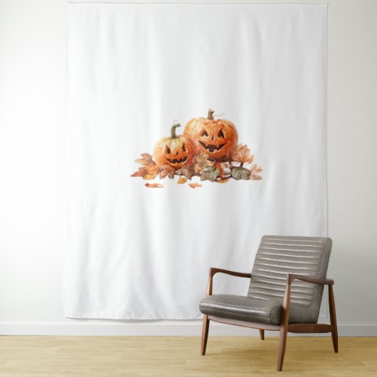 Wasserfarben-Halloween-Kürbis mit Herbstblättern O Wandteppich (Beispiel)