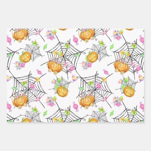 Wasserfarben Halloween-Leckereien Kürbiskröten Geschenkpapier Set (Vorderseite 3)