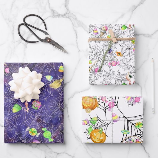 Wasserfarben Halloween-Leckereien Kürbiskröten Geschenkpapier Set (Vorderseite)