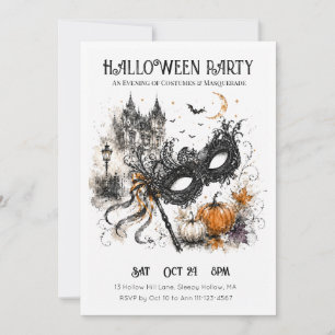Wasserfarben-Halloween-Maskenball Einladung