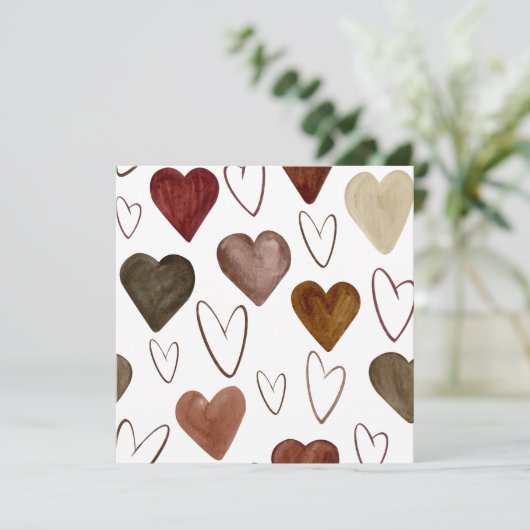 Wasserfarben Hand Ausgezeichnete Linien Herz Skizz Dankeskarte (Stehend Vorderseite)