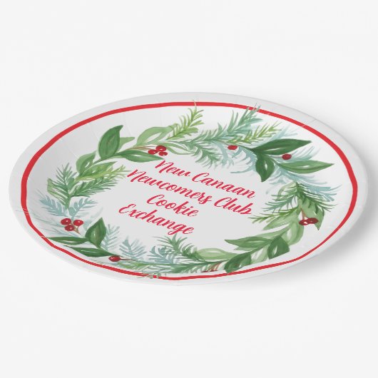 Wasserfarben Hand bemalt Weihnachtskranz Pappteller (Schrägansicht)