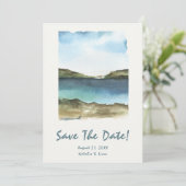 Wasserfarben Hand gezogen Strand Retro Einzigartig Save The Date (Stehend Vorderseite)