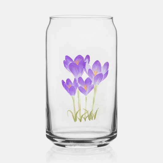 Wasserfarben Handbemalte Lila Crocus-Blume Dosenglas (Vorderseite)