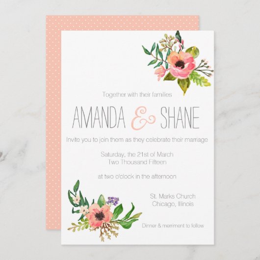 Wasserfarben, handgestrichen Floral Wedding Einlad Einladung (Vorne/Hinten)