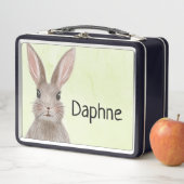 Wasserfarben-Hase Fügen Sie Ihren eigenen Namen Me Metall Brotdose (Beispiel)