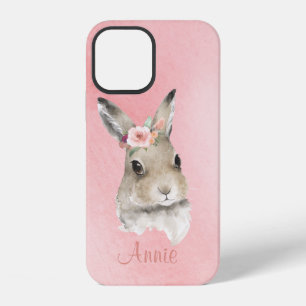 Wasserfarben-Hase Pink Name Minimalistisch iPhone 12 Hülle