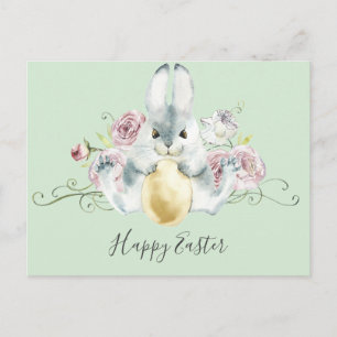 Wasserfarben-Hase und -Blumen Ostern Postkarte