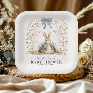 Wasserfarben-Hasen-Blumenbogen-Baby-Party Pappteller