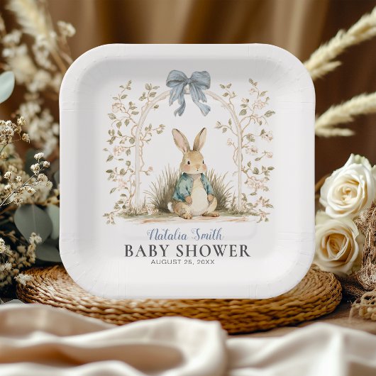 Wasserfarben-Hasen-Blumenbogen-Baby-Party Pappteller