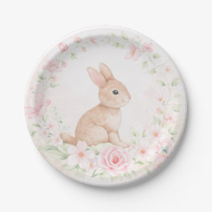Wasserfarben-Hasen-Kaninchen-Blumenkranz-Baby-Part Pappteller