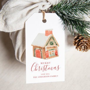 Wasserfarben-Haus aus Lebkuchen Frohe Weihnachten Geschenkanhänger