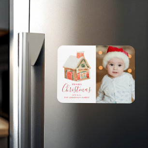 Wasserfarben-Haus aus Lebkuchen Frohe Weihnachten Magnet