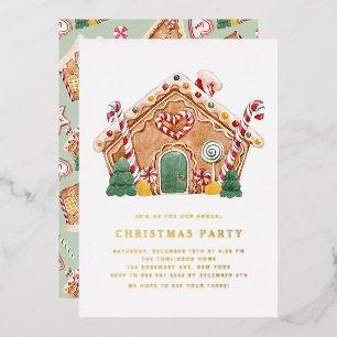 Wasserfarben-Haus aus Lebkuchen Weihnachtsfeier Folieneinladung