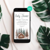 Wasserfarben-Haus Pine Tree Schnee Winter Baby Dus Einladung