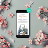 Wasserfarben-Haus Pine Tree Schnee Winter Baby Dus Einladung