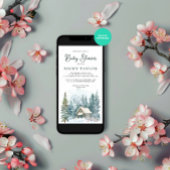 Wasserfarben-Haus Pine Tree Schnee Winter Baby Dus Einladung