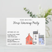 Wasserfarben Häuser Erwärmung Party Einladung (Stehend Vorderseite)