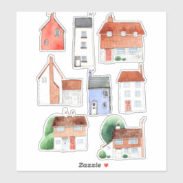 Wasserfarben-Häuser und Hütten Aufkleber