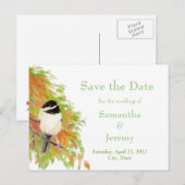 Wasserfarben Herbst Fall Chickadee Save the Date Ankündigungspostkarte (Vorne/Hinten)