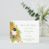 Wasserfarben Herbst Fall Chickadee Save the Date Ankündigungspostkarte (Stehend Vorderseite)