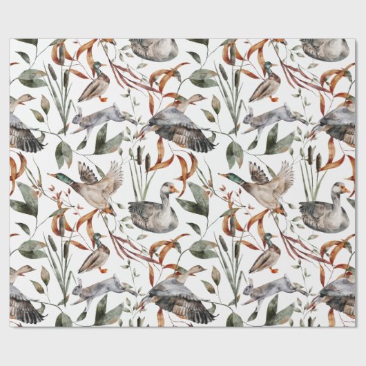 Wasserfarben Herbst Herbst Blätter Mallard Duck Gä Geschenkpapier (Flach)