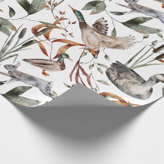 Wasserfarben Herbst Herbst Blätter Mallard Duck Gä Geschenkpapier (Ecke)