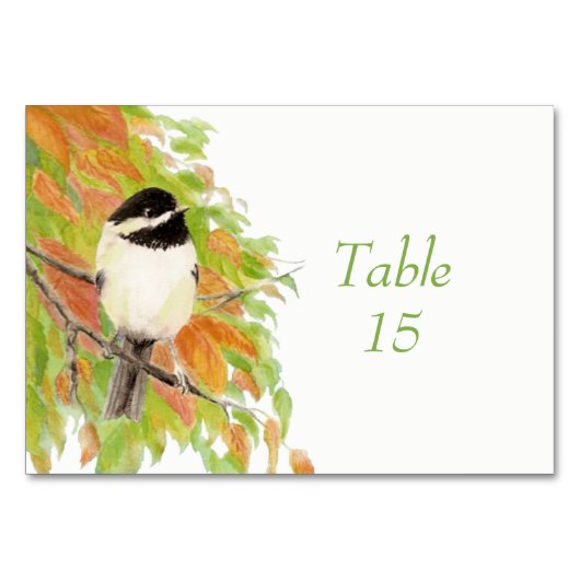 Wasserfarben Herbst Herbst Chickadee Bird Wedding Tischnummer (Vorderseite)