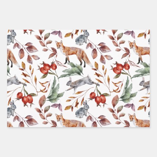 Wasserfarben Herbst Herbst Waldtiere Geschenkpapier Set (Vorderseite 3)