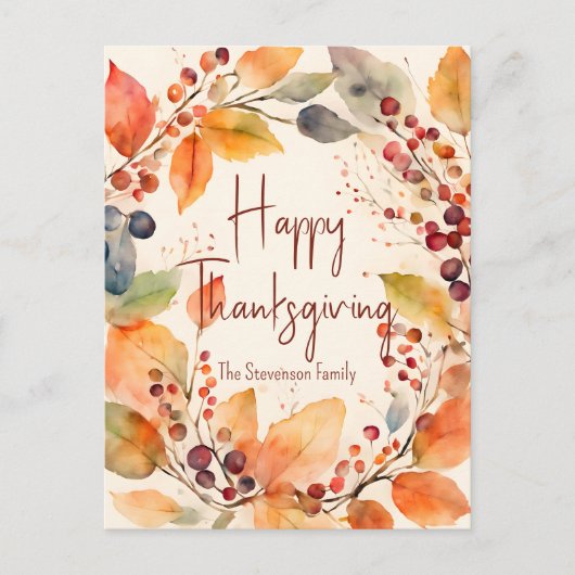 Wasserfarben Herbst lässt glücklichen Erntedankdra Postkarte (Vorderseite)