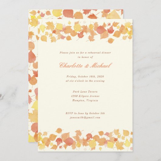 Wasserfarben Herbst Probe Abendessen Einladung (Vorne/Hinten)