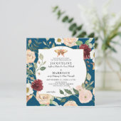 Wasserfarben HerbstBlau in Rose Blumenschmetterlin Einladung (Stehend Vorderseite)