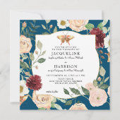 Wasserfarben HerbstBlau in Rose Blumenschmetterlin Einladung (Vorderseite)